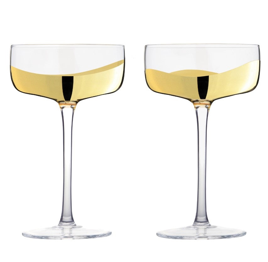 Wave Coupe Glass Gold Set/8