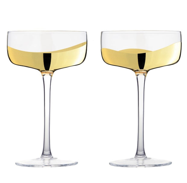 Wave Coupe Glass Gold Set/8