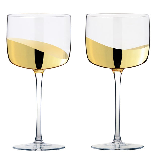 Wave Red/Wine or Gin Glass Gold Set/8