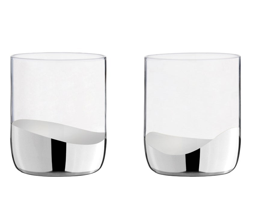 Wave Double Old Fashioned Glass Silver Set/8