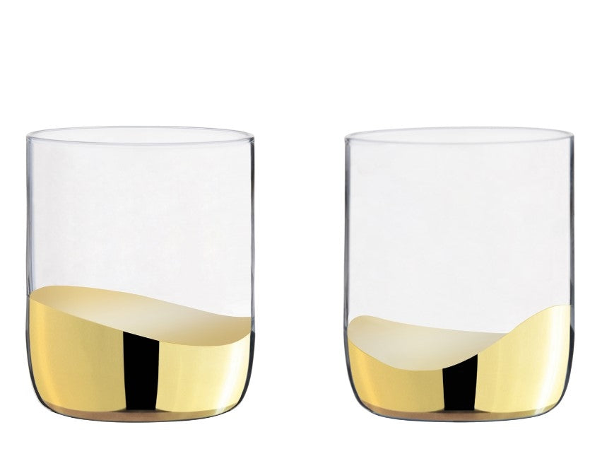 Wave Double Old Fashioned Glass Gold Set/8