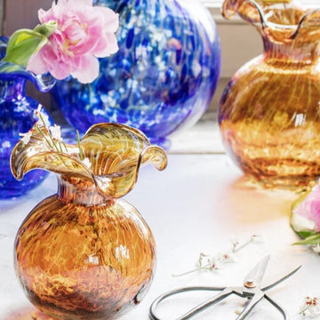 Hibiscus Large Glass Cobalt Tortoise Fluted Vase