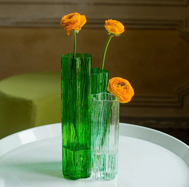 Flora Glass Green Vase Trio