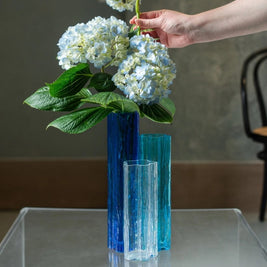 Flora Glass Blue Vase Trio