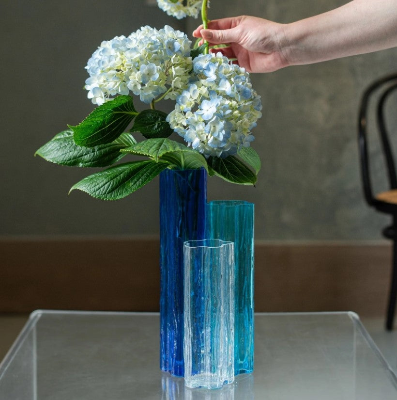 Flora Glass Blue Vase Trio