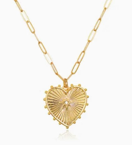 Beaded Heart Charm on Paperclip Necklace