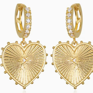 Beaded Heart Huggies-Gold