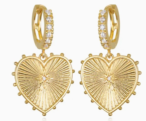 Beaded Heart Huggies-Gold