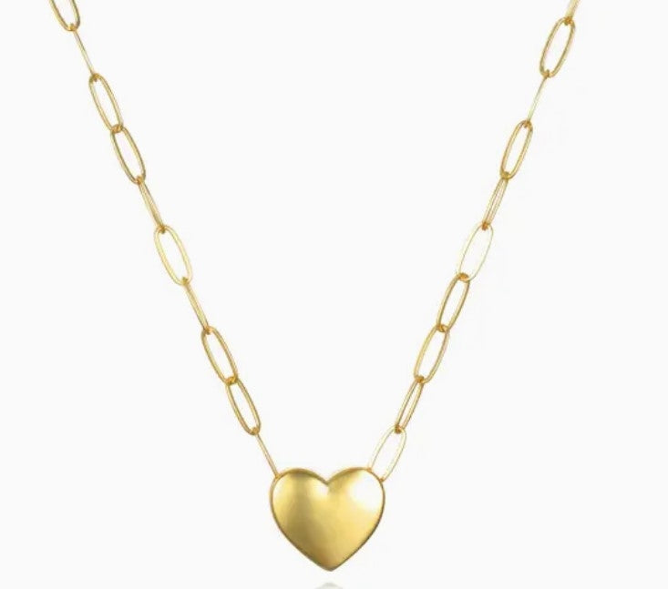 Paperclip Heart Necklace-Gold