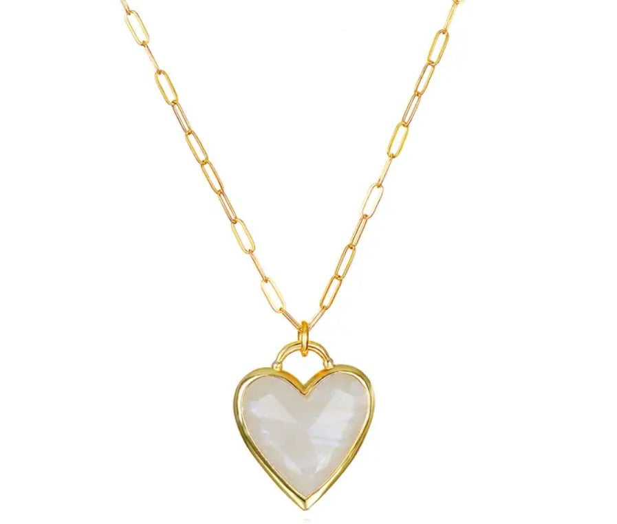 Paperclip Heart Necklace-Moonstone