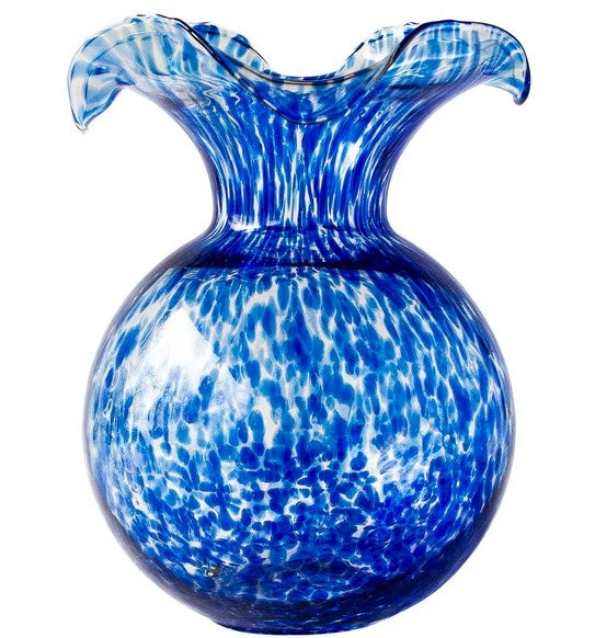 Hibiscus Large Glass Cobalt Tortoise Fluted Vase