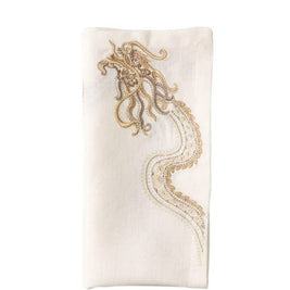 Imperial Dragon Napkin in White, Gold & Silver, Set of 4