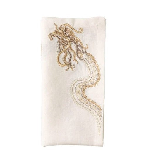 Imperial Dragon Napkin in White, Gold & Silver, Set of 4