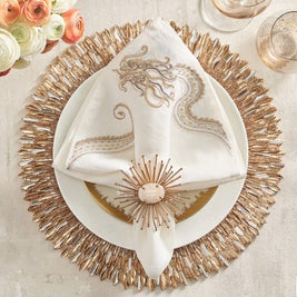 Imperial Dragon Napkin in White, Gold & Silver, Set of 4