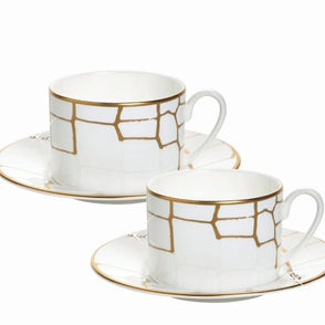 Alligator Cup and Saucer Set/2 Gold with Crystals