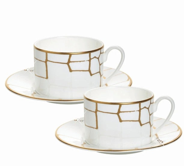 Alligator Cup and Saucer Set/2 Gold with Crystals