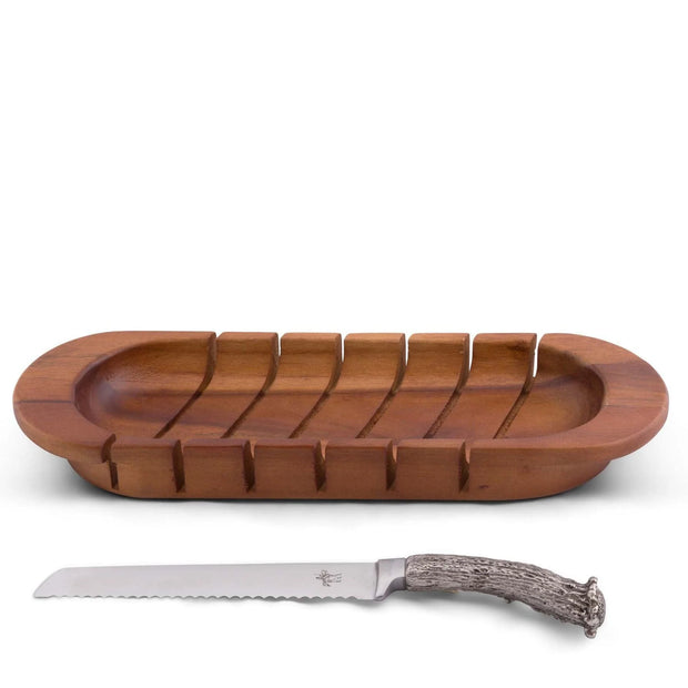 Oval Board with Antler Pattern Bread Knife