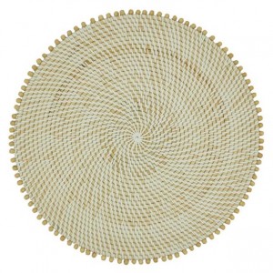 Natural Beaded Border Rattan Placemat Set/4