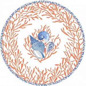 Shell Toile Paper Placemats in Coral & Blue - 12 Per Package