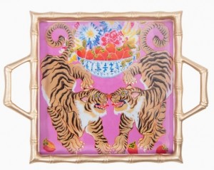 Tigers Enameled Chang Mai Square Tray 