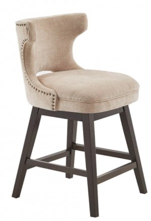 Open Back Winged Swivel Counter Stool, Beige