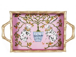 Bunnies Enameled Chang Mai Bamboo Tray