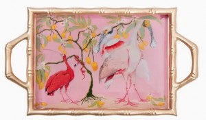 Spoonbill Birds Enameled Chang Mai Tray 